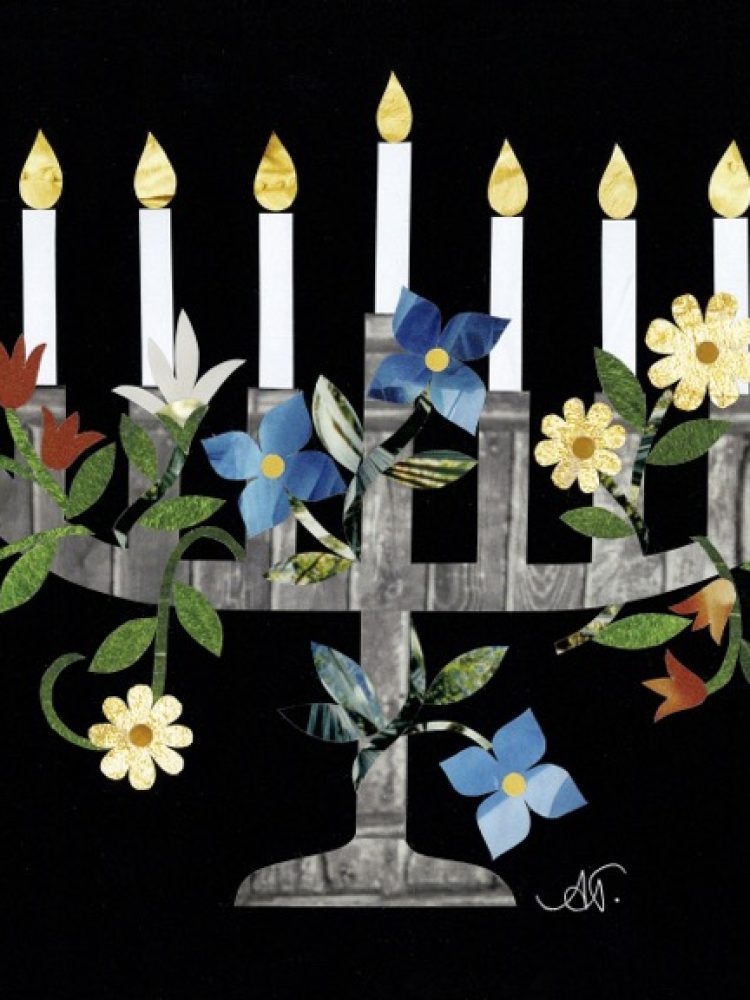 Black bg Floral Menorah for ORA